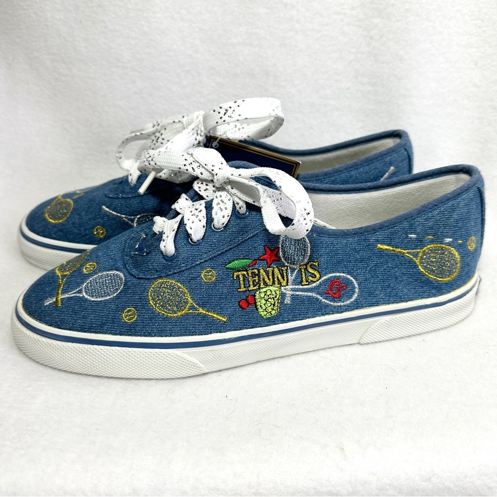 Sebastino Sneakers Women's 8.5 Blue Embroidered Tennis Shoes Rackets Comfort